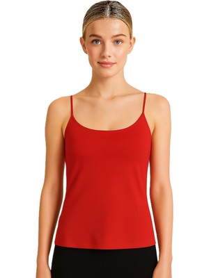 Vesantia Kadın Kırmızı Viskon Iç Göstermez Çift Katlı Likralı Uzun Atlet