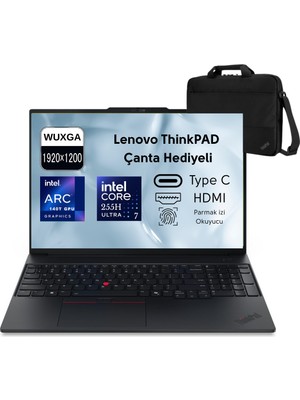 Lenovo Thinkpad E16 G3 Intel Ultra 7 255H 32GB 2tb SSD 140T Grafik  16" Wuxga Freedos  Taşınabilir Bilgisayar 21SR006RTX O6