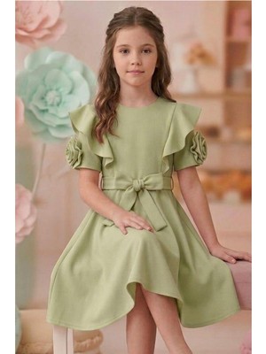 Pina Kids Kız Çocuk Güllü Kısa Kollu Elbise ELB2014