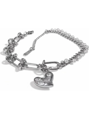 Cesicey Inci Detaylı Kalp Figürlü Çelik Bileklik Gümüş Renk