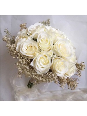Evsay Gelin Çiçeği Gelin Buketi Gelin El Çiçeği Söz Nişan Düğün Aksesuarı Krem