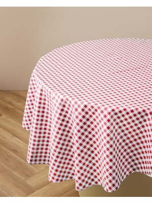English Home Gridlane Pvc Yuvarlak Masa Örtüsü 140 cm Kırmızı