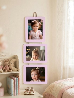Studyo Plus 3’lü Ipli Ahşap Fotoğraf Çerçevesi 15X21 cm – Bebek & Çocuk Odası Duvar Dekoru – Askılı Mdf Çerçeve