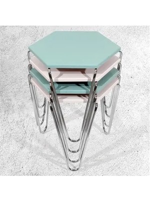 Vivense Midi Piramit Zigon Sehpa Takımı, Dörtlü, Turkuaz Beyaz