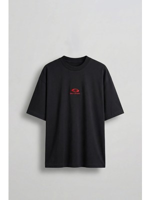 Abluka Online Erkek Oversize Basic Minimal Logo Nakışlı T-Shirt Siyah