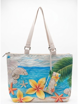 Enodia Kadın Plaj Çantası Büyük Boy Sarı Çiçekli Omuz Çantası - Günlük Yazlık Fermuarlı Çanta