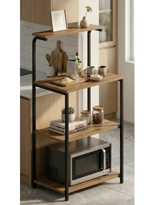 Pratico Bango 4 Raflı Çok Amaçlı Stand Atlantik Çam 60X40 cm – Kahve Köşesi, Mutfak ve Banyo Organizer Raf
