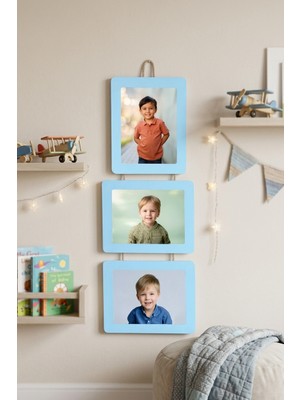 Studyo Plus 3’lü Ipli Ahşap Fotoğraf Çerçevesi 15X21 cm – Bebek & Çocuk Odası Duvar Dekoru – Askılı Mdf Çerçeve