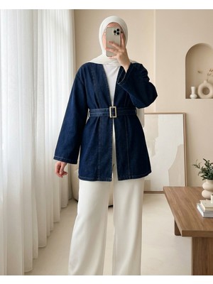 Moda Morfo Beli Kemerli Kot Kimono -Laci