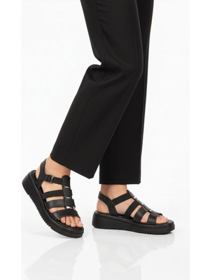 Ayakmod Kadın Siyah Hafif Bilekten Elastik Sandalet 35397 G