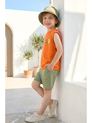 Queen Kids Erkek Çocuk Baskılı  Atlet ve Şort Takım Turuncu