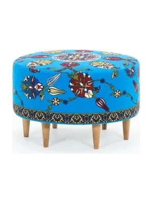 Vivense Torino Büyük Silindir Puf, Mavi Desenli