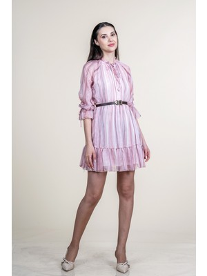 MissVina Tül Şifon Kemerli Elbise 50383