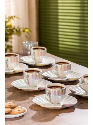 Porsima VF079 Oregon Inci 6 Kişilik Porselen Fincan Seti 12 Parça Türk Kahvesi Fincanı TAKIMI-90ML