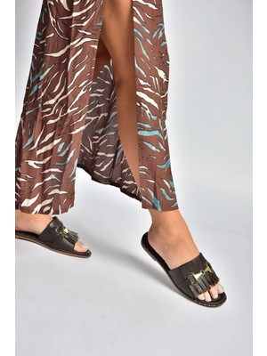 Fox Shoes Y291873003 Kahverengi Hakiki Deri Kadın Terlik