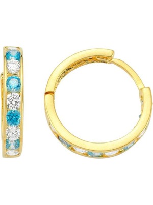 Bilezikci Mavi Taşlı 14 Ayar Altın Halka Küpe