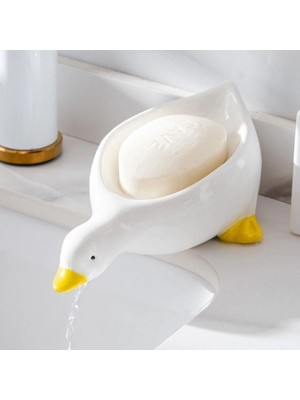 Kiesa Sevimli Ördek Desenli Sabunluk Kendinden Boşaltmalı Su Tutmaz Katı Sabunluk Lavabo Üstü Sabunluk