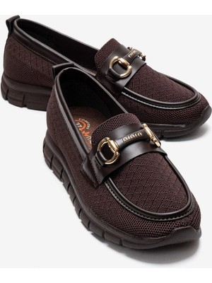 Ccway Kadın Triko Spor Babet Ayakkabı Kahve