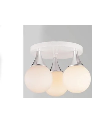 Vivense Mia Üçlü Tepsi Avize, Beyaz Camlı, Krom Beyaz Kasalı