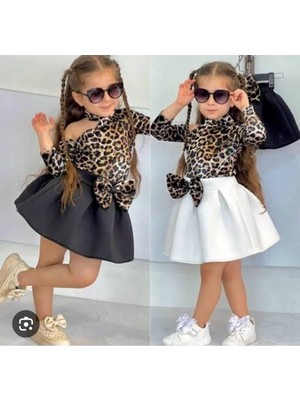 Sy Store Kız Çocuk Leopar Desenli ve Fiyonk Detaylı Takım