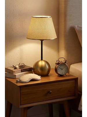 Art&Gift Dora Eskitme Gold Metal Ayaklı Abajur Hasır Başlıklı Vintage Gece Lambası