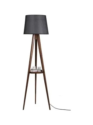 Vivense Sehpalı Pramit Hasir Siyah Abajurlu Tripod Lambader, Ceviz