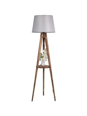 Vivense Sehpalı Tripod Pramit Hasir Lambader, Yanık Ayak,, Gri