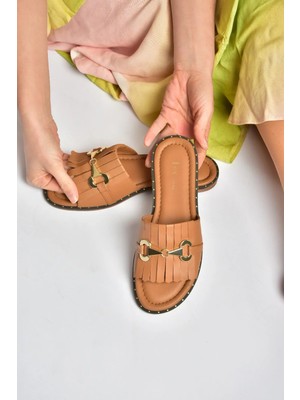 Fox Shoes Y291873003 Taba Hakiki Deri Kadın Terlik
