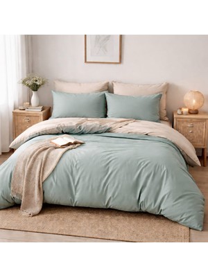 Fiora Home Lastikli Çarşaflı Çift Kişilik Nevresim Takımı Mint - Bej