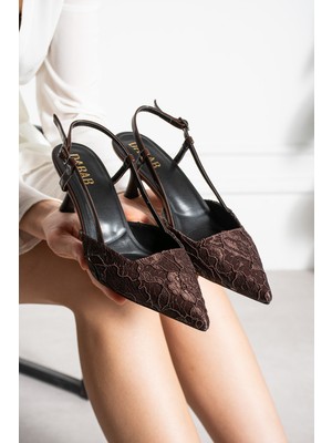 Dabab Shoes Julıe Kadın Dantel Dokulu Sivri Burun 5 cm Topuklu Slingback Ayakkabı
