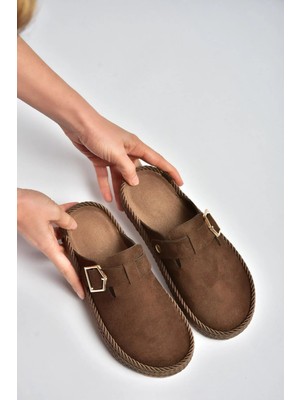 Fox Shoes Y596148402 Kahverengi Süet Önü Kapalı Sabo Terlik