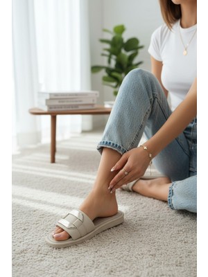 Enoch Kadın Tek Bantlı Dokulu Zincir Tokalı Ortopedik Terlik