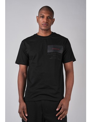 Ex-pent Erkek Pamuklu Suprem Kumaşlı Slim Kalıp Baskılı Siyah T-Shirt