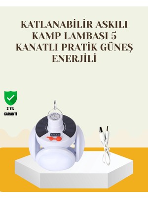 İlk El Grup Güneş Paneliyle Şarj Olan Katlanabilir LED Çadır Lambası – 5 Kademeli Aydınlatma