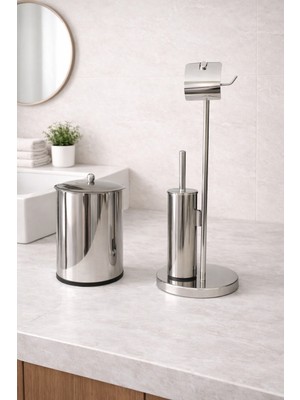 DMR Home 3’lü Banyo Seti Tuvalet Kağıtlığı Wc Fırçalık Çöp Kovası Modern Tasarım