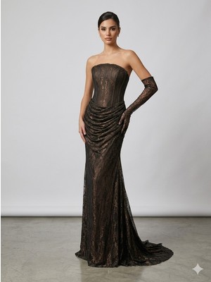 Centilmen For Costume Bronz Işıltılı Dantel Korseli Abiye  9892