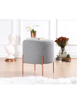 Vivense Copper Puf, Yuvarlak Gri