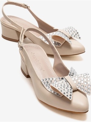 Ccway Kadın Papyonlu Taşlı Topuklu Sandalet Bej Cilt
