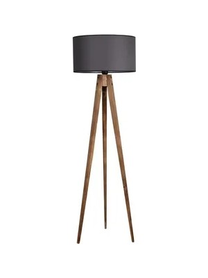Vivense Tripod Silindir Lambader, Yanık Ayak, Koyu Gri Abajurlu