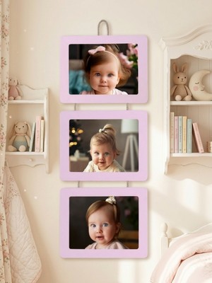 Studyo Plus “3’lü Ipli Ahşap 15X21 cm Yatay Fotoğraf Çerçevesi – Duvar Dekoru – Çocuk & Bebek Odası Dekoratif