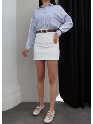 Esra Helvacı Cepli Denim Mini Etek