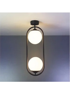 Vivense Esmeray Ikili Beyaz Camlı Siyah Kasalı Avize