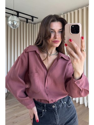 Sue Store Gül Kurusu Oversize Modal Kumaş Gömlek