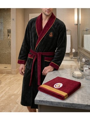 Taç Yeni Sezon Lisanslı Galatasaray Triga Bornoz ve Bukle Yüz Havlu Seti