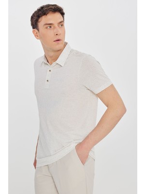 Altınyıldız Classics Keten Standart Fit Normal Kesim Polo Yaka Çizgili Tişört