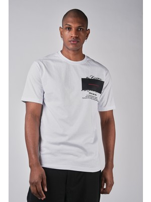 Ex-pent Erkek Pamuklu Suprem Kumaşlı Slim Kalıp Baskılı Beyaz T-Shirt