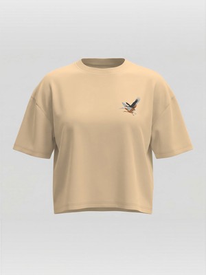 Broco Kadın Oversize Yumuşak Kumaş Uçan Turna Crop T-Shirt