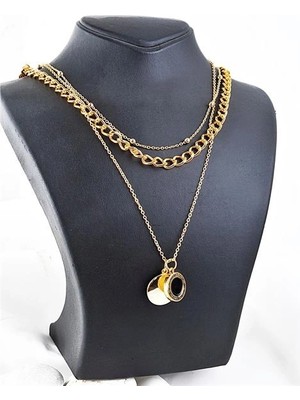 twingold Zincir Takımlı Özel Tasarımlı Yuvarlak Yüksek Kaliteli 3lü Kolye