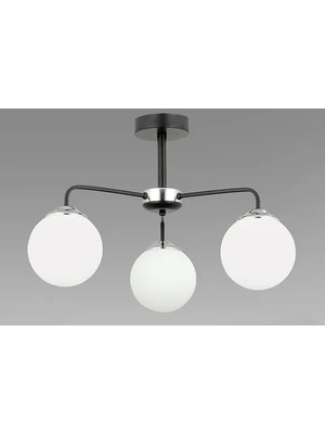 Vivense Nisa Plafonyer Üçlü Beyaz Camlı Krom Detaylı Avize