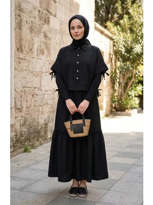 Sefa Merve Aerobin Kumaş Bağlamalı Ikili Takım 0258-02 Siyah